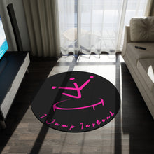 Load image into Gallery viewer, I Jump Instead Round Rug - Modern Black w/ Pink Design
