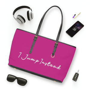 Faux Leather Shoulder Bag - Magenta w/ White Logo