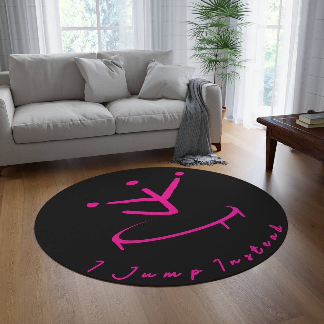 I Jump Instead Round Rug - Modern Black w/ Pink Design