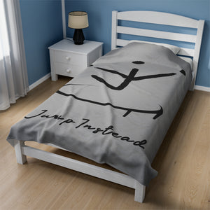 I Jump Instead Plush Blanket - Airy Grey w/ Black Logo