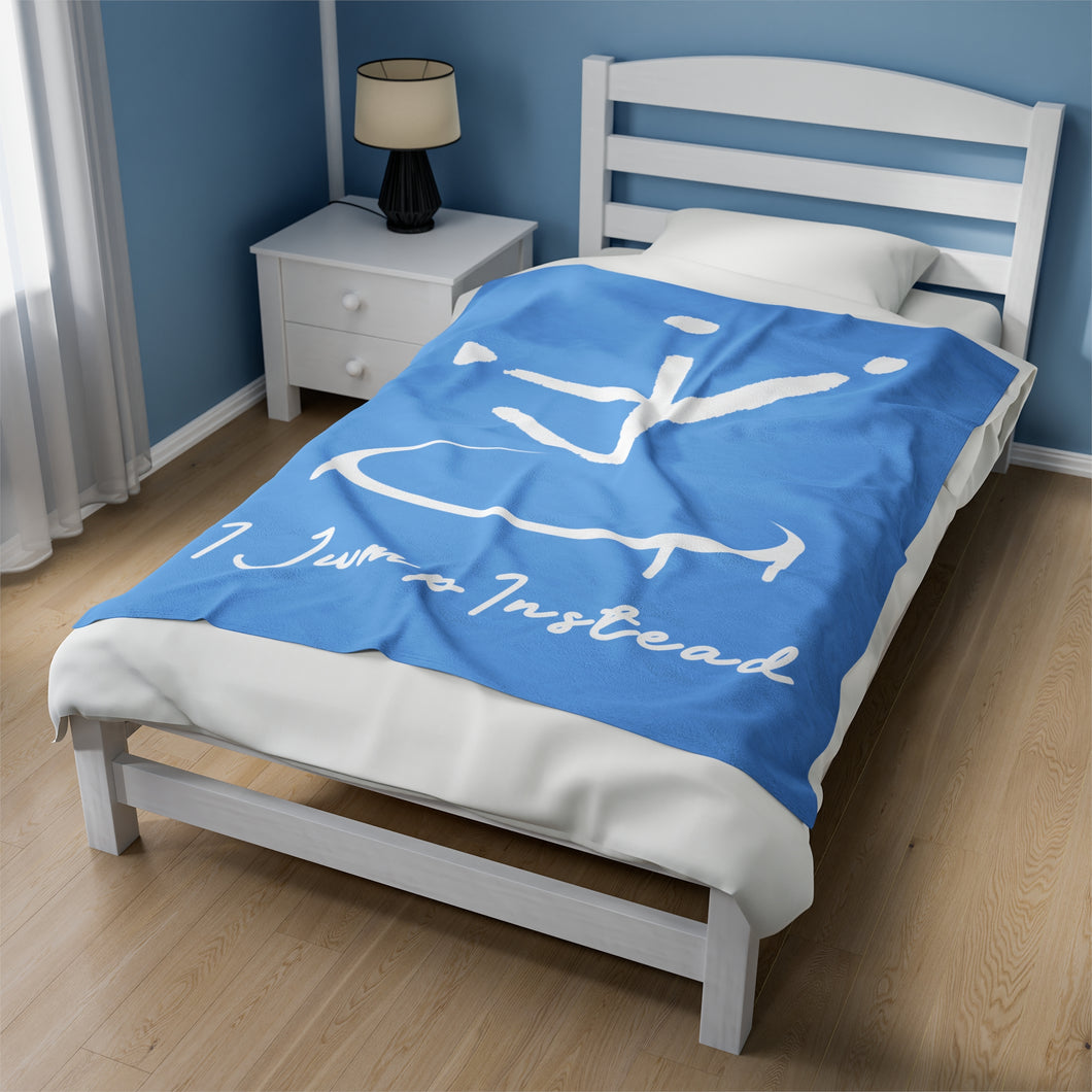 I Jump Instead Plush Blanket - Baby Blue w/ White Logo