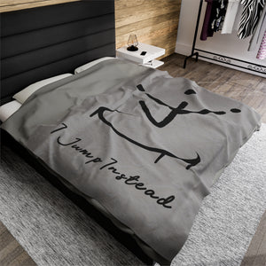 I Jump Instead Plush Blanket - Airy Grey w/ Black Logo