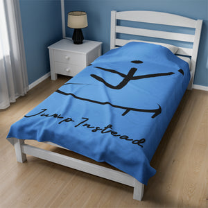 I Jump Instead Plush Blanket - Baby Blue w/ Black Logo