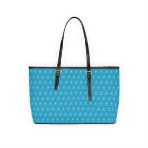 Faux Leather Shoulder Bag - Aquatic Blue w/ White Logo