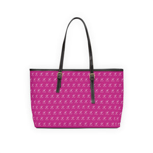 Faux Leather Shoulder Bag - Magenta w/ White Logo