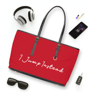 Faux Leather Shoulder Bag - Crimson Red w/ White Logo