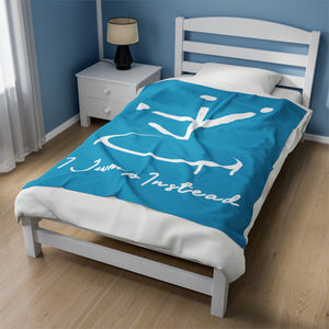 I Jump Instead Plush Blanket - Aquatic Blue w/ White Logo