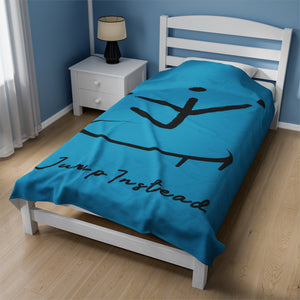 I Jump Instead Plush Blanket - Aquatic Blue w/ Black Logo