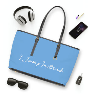 Faux Leather Shoulder Bag - Baby Blue w/ White Logo