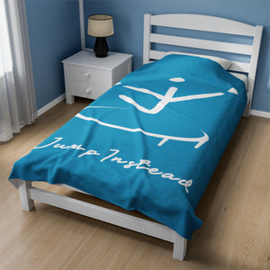 I Jump Instead Plush Blanket - Aquatic Blue w/ White Logo