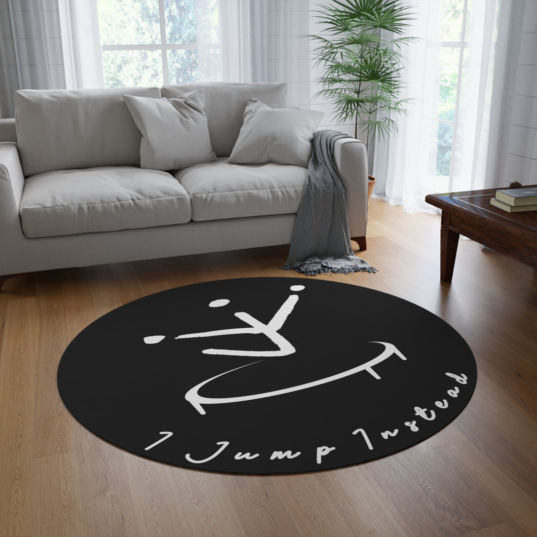 I Jump Instead Round Rug - Modern Black w/ White Logo