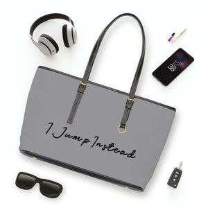 Faux Leather Shoulder Bag - Silvery Grey w/ Black Logo